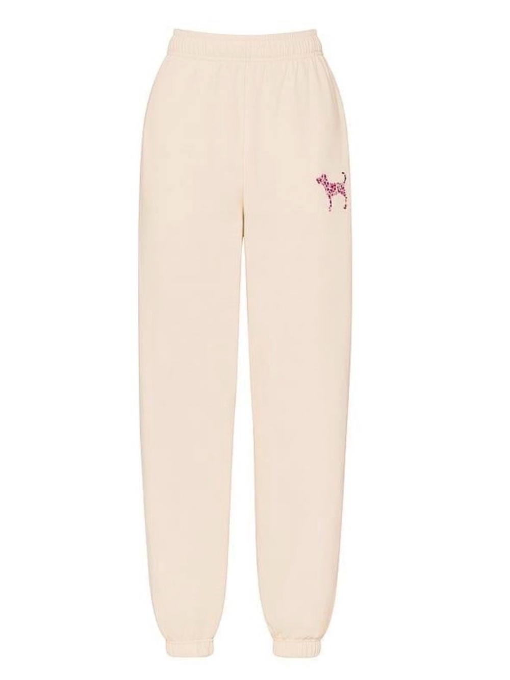 PINK Victoria's Secret Cream Joggers with Pink Dog Motif NWOT